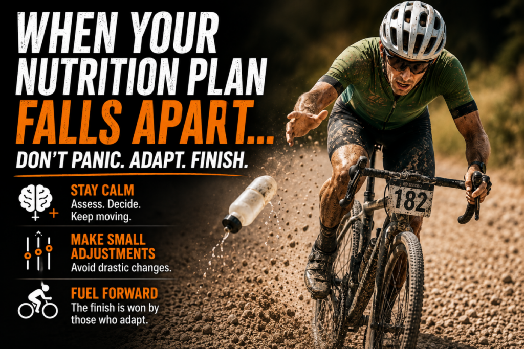 Learn how to handle race-day nutrition emergencies, including cramping, stomach distress, lost supplies, and fueling mistakes.