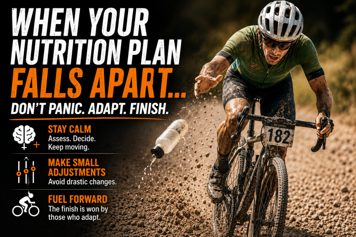 Learn how to handle race-day nutrition emergencies, including cramping, stomach distress, lost supplies, and fueling mistakes.